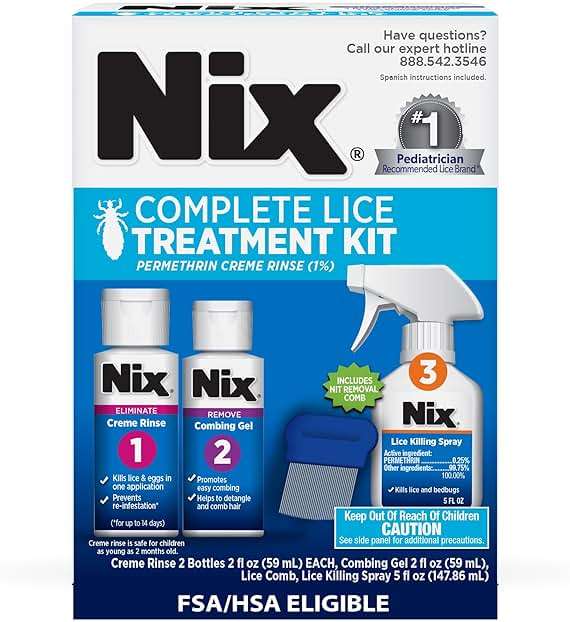 Nix Complete Lice Treatment Kit for Home and Hair, with Permethrin Crème Rinse, Combing Gel, Lice Comb, and Home Spray for Bedding and Furniture - Image 1