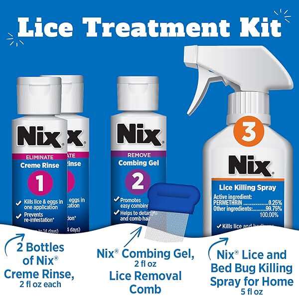 Nix Complete Lice Treatment Kit for Home and Hair, with Permethrin Crème Rinse, Combing Gel, Lice Comb, and Home Spray for Bedding and Furniture - Image 3