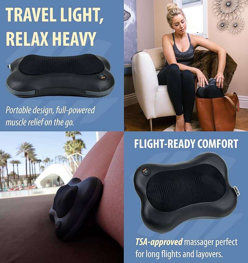 Zyllion Shiatsu Back and Neck Massager with Heat - 3D Electric Kneading Deep Tissue Massage Pillow for Muscle Pain Relief, Black, ZMA-13 - Image 9