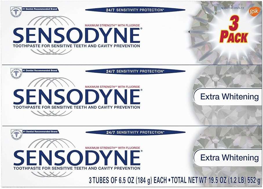 Sensodyne Toothpaste for Sensitive Teeth and Cavity Prevention, Maximum Strength Extra Whitening 6.5 oz (3 pack) - 08421 - Image 1