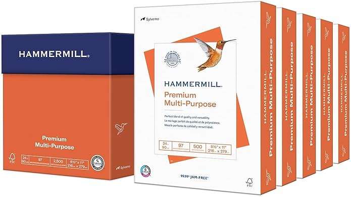 Hammermill Printer Paper, Premium Multipurpose Paper 24 lb, 8.5 x 11-5 Ream (2,500 Sheets) - 97 Bright, Made in the USA, 105810C - Image 1