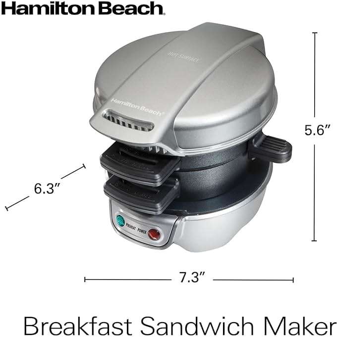 Hamilton Beach Breakfast Sandwich Maker with Egg Cooker Ring, Customize Ingredients, Perfect for English Muffins, Croissants, Mini Waffles, Perfect White Elephant Gifts, Silver (25475) - Image 2