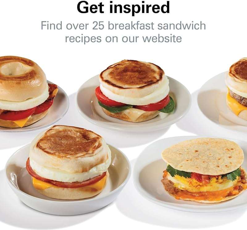 Hamilton Beach Breakfast Sandwich Maker with Egg Cooker Ring, Customize Ingredients, Perfect for English Muffins, Croissants, Mini Waffles, Perfect White Elephant Gifts, Silver (25475) - Image 8