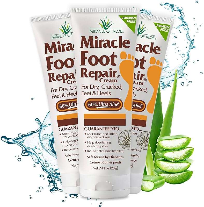 Miracle Foot Repair Cream, (1 oz / 3 Pack) Repairs Dry Cracked Heels and Feet, 60% Pure UltraAloe Moisturizes, Softens, and Repairs - Image 1