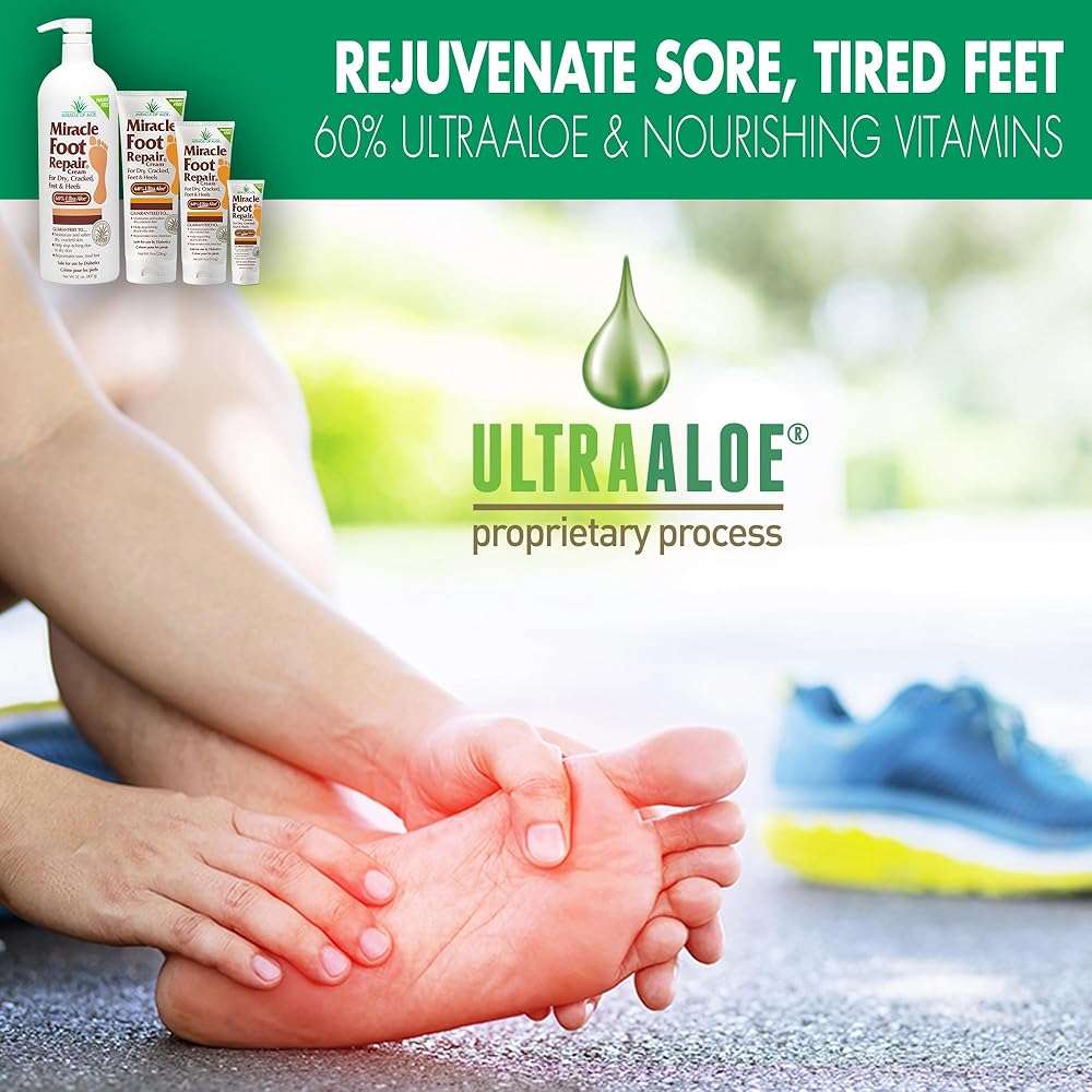 Miracle Foot Repair Cream, (1 oz / 3 Pack) Repairs Dry Cracked Heels and Feet, 60% Pure UltraAloe Moisturizes, Softens, and Repairs - Image 7