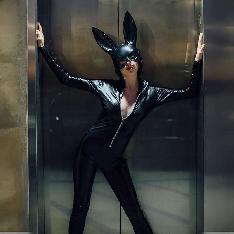 Leg Avenue Women's Wet Look Zipper Front Catsuit Sexy Halloween Costume, Black, MEDIUM - Image 7