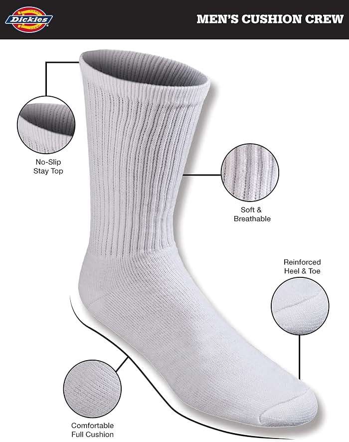 Dickies Men's All Purpose Cushion Crew Socks, Available in M-XL (6, 12 Pairs) - Image 2