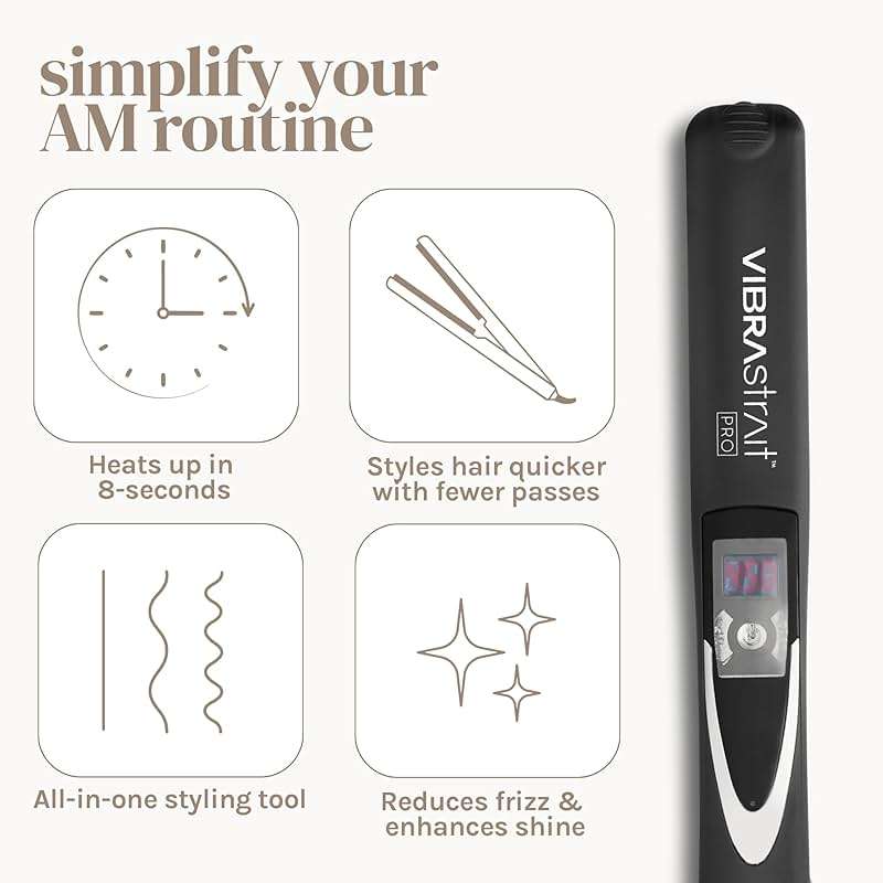 Vibrastrait Pro Vibrating Ceramic Tourmaline Ionic Flat Iron, 1-inch - Fast, Frizz-Free Ceramic Hair Straightener with Easy, Gentle Glide for Waves, Curls, Smooth Hair - Professional Styling Tools - Image 6