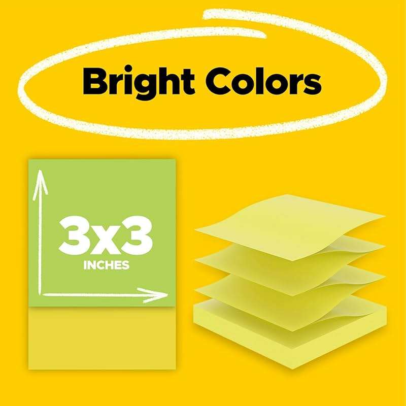 Post-it Pop-up Notes, 3 Sticky Note Pads, 3 x 3 in., School Supplies, Office Products, Accordion Sticky Notes Work with Pop-Up Note Dispenser, Green and Yellow Colors - Image 2