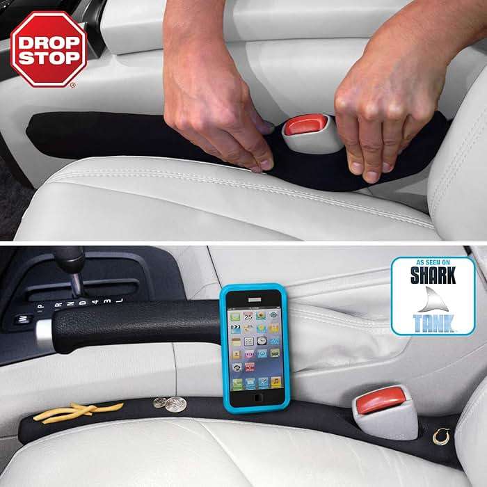 Drop Stop - The Original Patented Car Seat Gap Filler (AS SEEN ON Shark Tank) - Set of 2 and Slide Free Pad and Light - Image 1