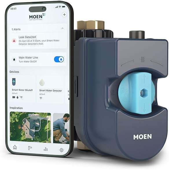 Moen Flo 3/4-inch Smart Water Shut Off Valve, Smart Home Water Monitor Leak Detector, Wifi Connected, App Enabled Flow Meter and Shutoff, 900-001 - Image 1