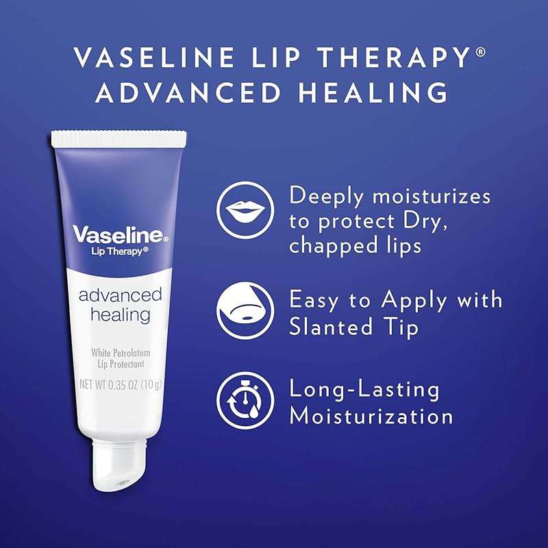 Vaseline Lip Therapy Advanced Healing 3-Pack – White Petroleum Moisturizing Lip Balm for Extremely Dry Lips, 0.35 Oz Ea - Image 4