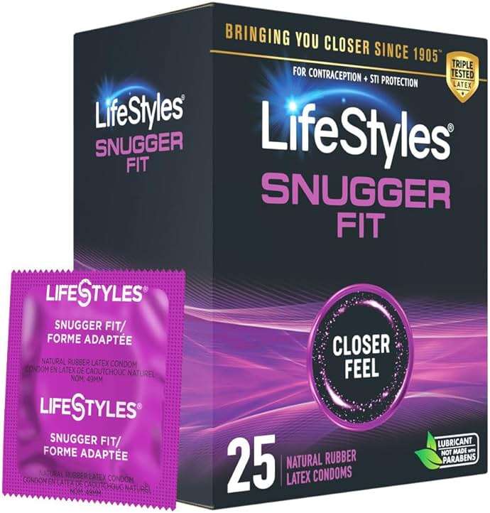 Lifestyles Snugger Fit Natural Rubber and Lubricated Latex Condoms Value Pack, 25 Count, 1 Pack, Triple Tested for Best Protection, Made with UltraGlide Silicone Lube - Image 1