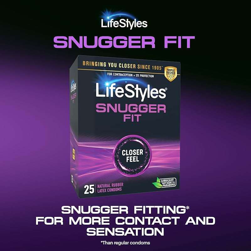 Lifestyles Snugger Fit Natural Rubber and Lubricated Latex Condoms Value Pack, 25 Count, 1 Pack, Triple Tested for Best Protection, Made with UltraGlide Silicone Lube - Image 2