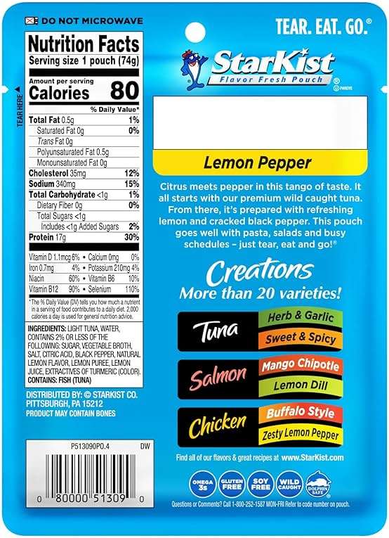 StarKist Tuna Creations Lemon Pepper Pouch (2.6 oz - 1 Pack) Wild Caught, 16g Protein Per Serving, Shelf Stable Seafood, Gluten Free, Soy Free, No Draining, Ready to Eat for Salads and Sandwiches - Image 3
