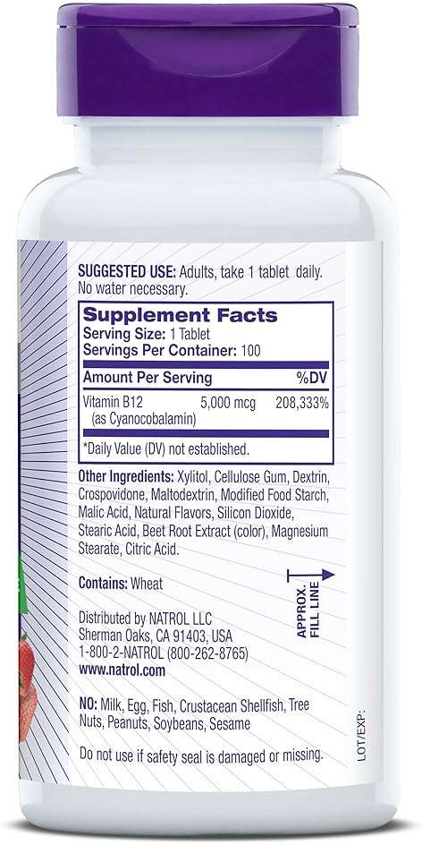 Natrol Vitamin B12 5000 mcg Fast Dissolve B12 Supplement, 100 Tablets - Image 9