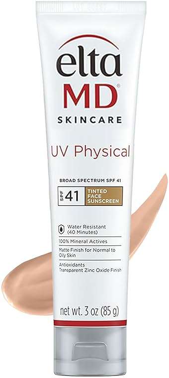 EltaMD UV Physical Tinted Sunscreen SPF for Face, 100% Mineral Active Sunscreen, Transparent Zinc Oxide Finish - Image 1