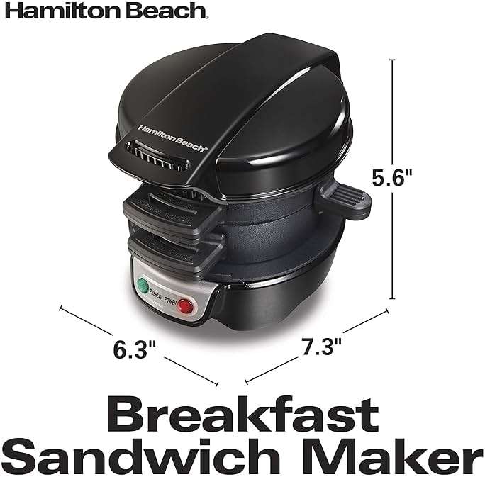 Hamilton Beach Breakfast Sandwich Maker with Egg Cooker Ring, Customize Ingredients, Perfect for English Muffins, Croissants, Mini Waffles, Perfect White Elephant Gifts, Black (25477) - Image 2