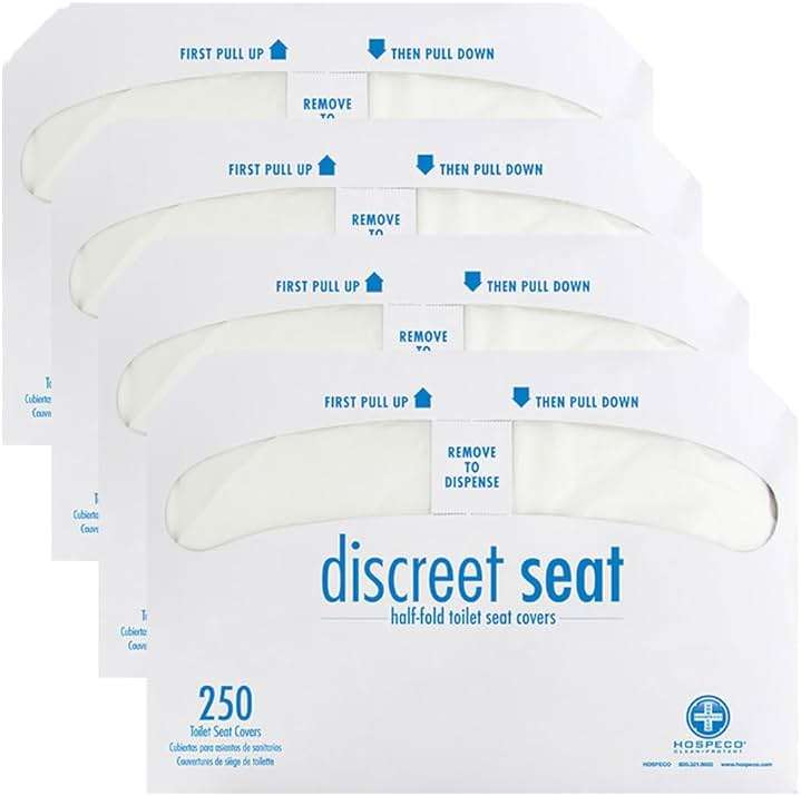 Hospeco Flushable Toilet Seat Covers - 1000 Pcs, 4 Packs of 250 - Disposable Paper Discreet Seats for Commercial Wall Dispenser, 16.75 x 14.25 Half-Fold, White - Image 1