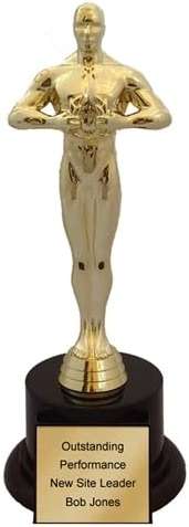 Achievement Gold Toned Award Trophy 10.625" with 4 Lines of Custom Text for Award Ceremonies, Party Favors, Theme Party, Birthday Party, Movie Night, Office Competition, or Classroom Prize - Image 1
