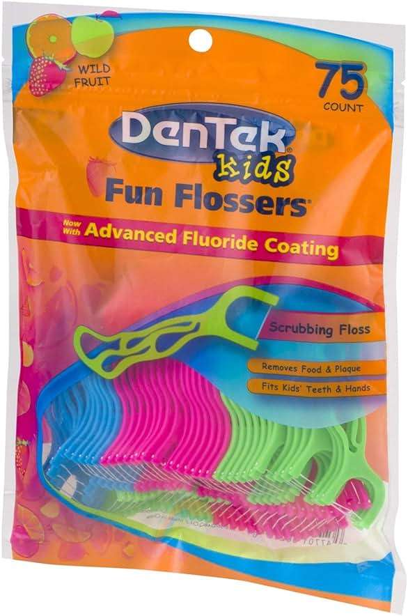 DenTek Fun Flossers – Kids Floss Picks with Wild Fruit Flavor, 75 Count, Pack of 6 - Image 3