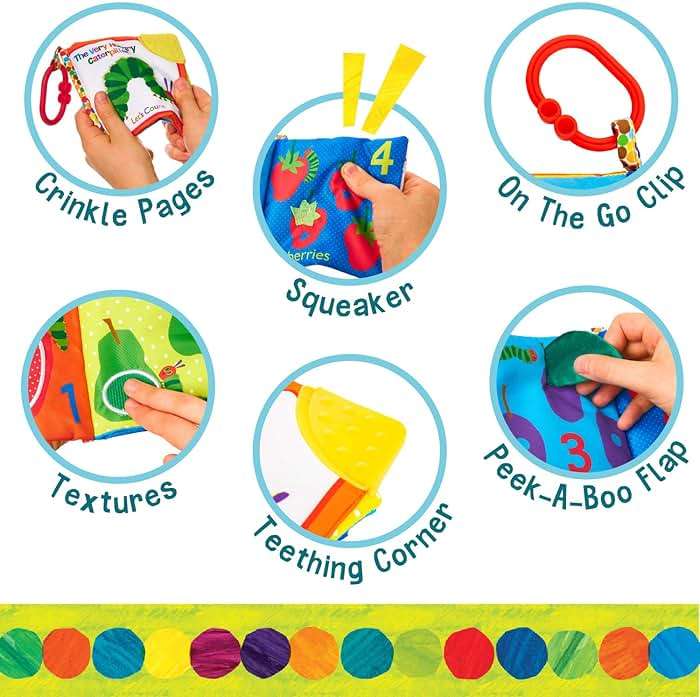Let's Count Soft Book - World of Eric Carle the Very Hungry Caterpillar Baby on the Go Clip Teething Crinkle Soft Sensory Book for Babies, 5.25x5.25 Inch - Image 4