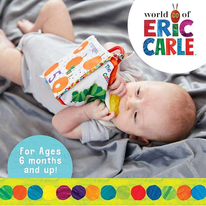Let's Count Soft Book - World of Eric Carle the Very Hungry Caterpillar Baby on the Go Clip Teething Crinkle Soft Sensory Book for Babies, 5.25x5.25 Inch - Image 6