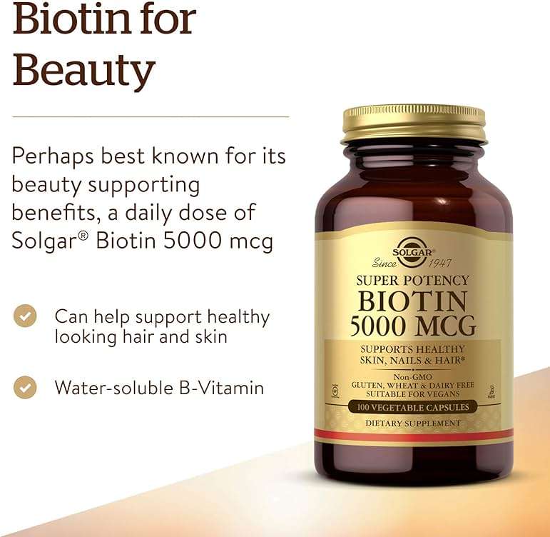 Solgar Biotin 5000 mcg - Promote Healthy Skin, Nails & Hair - Supports Energy Production, Protein, Carbohydrate & Fat Metabolism - Vitamin B - Non GMO, Vegan, Gluten Free - 100 Servings, Unflavored, Standard Packaging, 100 Count - Image 4
