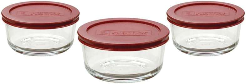 Anchor Hocking Classic Glass Food Storage Containers with Lids, Red, 2-Cup (6-Piece Set - Includes 3 Containers and 3 Lids) - Image 1