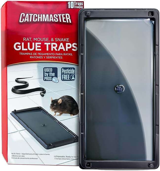 Catchmaster Rat, Snake and Mouse Traps 10Pk, Large Bulk Glue Rat Traps for Home, Adhesive Plastic Tray for Inside House, Snake, Mice, & Spider Catcher, Pest Control for House & Garage - Image 1
