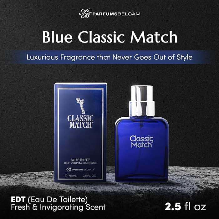 PB ParfumsBelcam Blue Classic Match Eau de Toilette Spray for Men – Modern Citrus Fougere Fragrance, Notes of Melon, Moss and Patchouli, Cologne Alternative, Signature Fragrance – 2.54 Fl Oz - Image 2