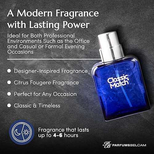 PB ParfumsBelcam Blue Classic Match Eau de Toilette Spray for Men – Modern Citrus Fougere Fragrance, Notes of Melon, Moss and Patchouli, Cologne Alternative, Signature Fragrance – 2.54 Fl Oz - Image 3