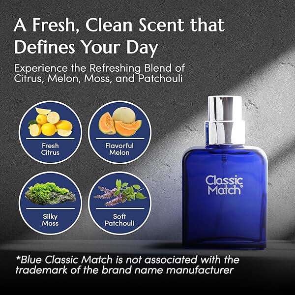 PB ParfumsBelcam Blue Classic Match Eau de Toilette Spray for Men – Modern Citrus Fougere Fragrance, Notes of Melon, Moss and Patchouli, Cologne Alternative, Signature Fragrance – 2.54 Fl Oz - Image 4