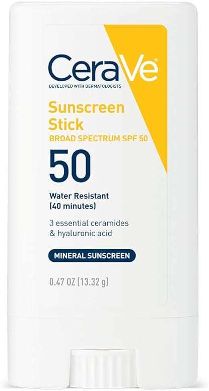 CeraVe Mineral Sunscreen Stick SPF 50, Broad Spectrum SPF + Hyaluronic Acid + Ceramides, Titanium Dioxide & Zinc Oxide, 100% Mineral Face Sunscreen Stick, Fragrance Free & Oil Free - Image 9