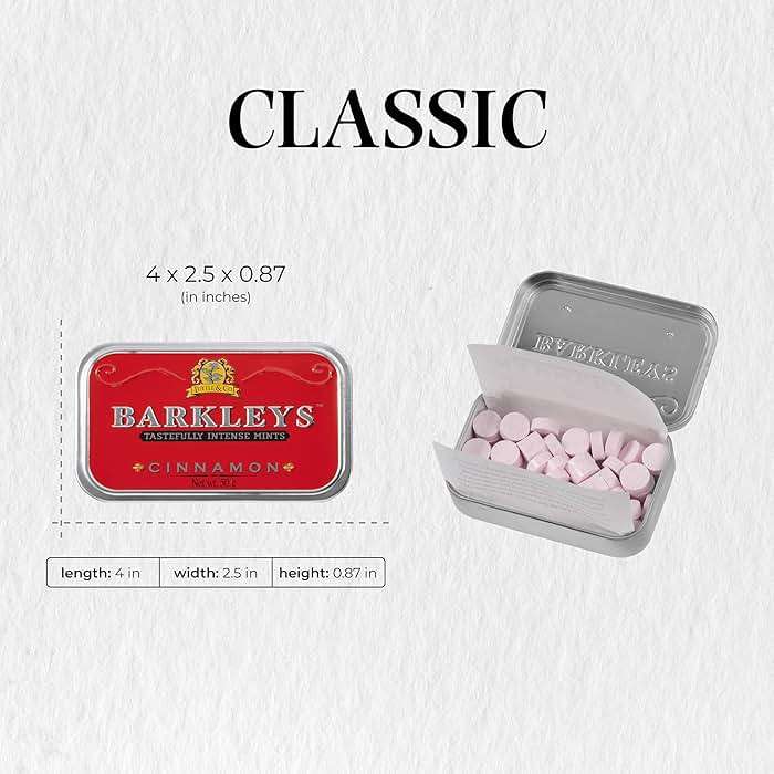 Barkleys Cinnamon Breath Mints -Strong Cool Cinnamon Candy, Breath Freshener, After Dinner Mints In Reusable Classic Travel Tins, Vegan, 6 Pack - 50 Count Each - Image 6