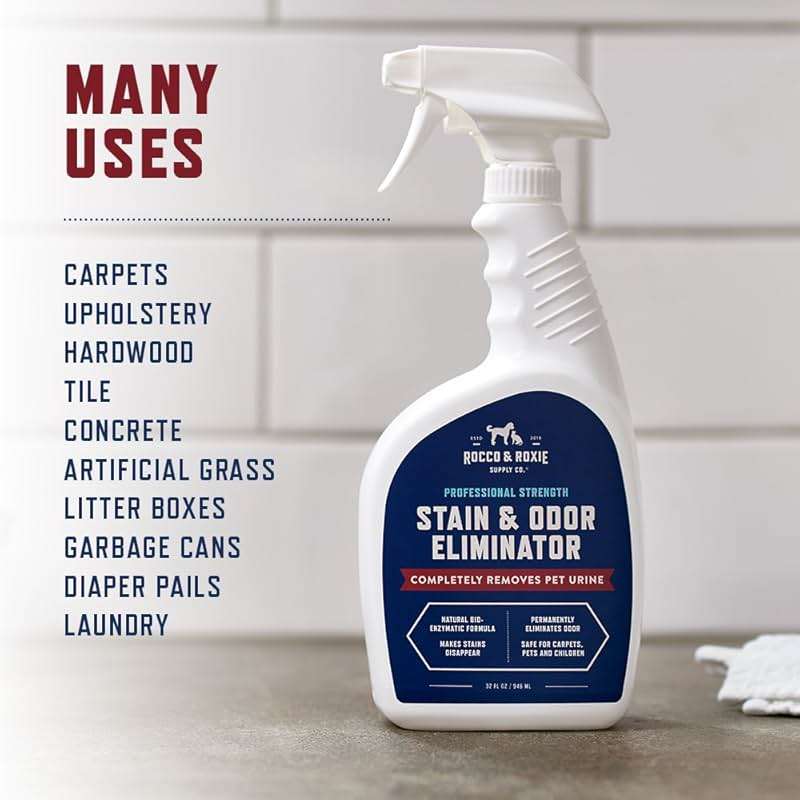 Rocco & Roxie Supply Co. Stain & Strong Odor Eliminator, Enzyme Cleaner, Pet Odor Eliminator for Home - Carpet Stain Remover for Cats & Dog Pee - Urine Destroyer - Carpet Cleaner Spray Clear, 32 Fl Oz - Image 5