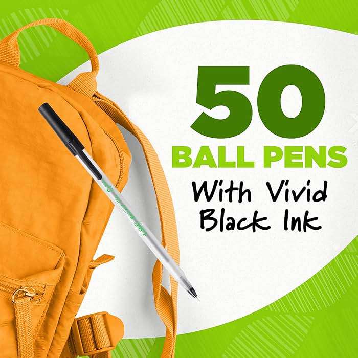 BIC Ecolutions Round Stic Ballpoint Pens, Medium Point (1.0mm), 50-Count Pack, Black Ink Pens Made from 97% Recycled Plastic - Image 3