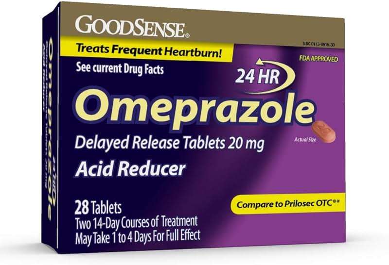 GoodSense Omeprazole Delayed Release Tablets 20 mg, Stomach Acid Reducer for Frequent Heartburn Treatment, 28 Count - Image 1