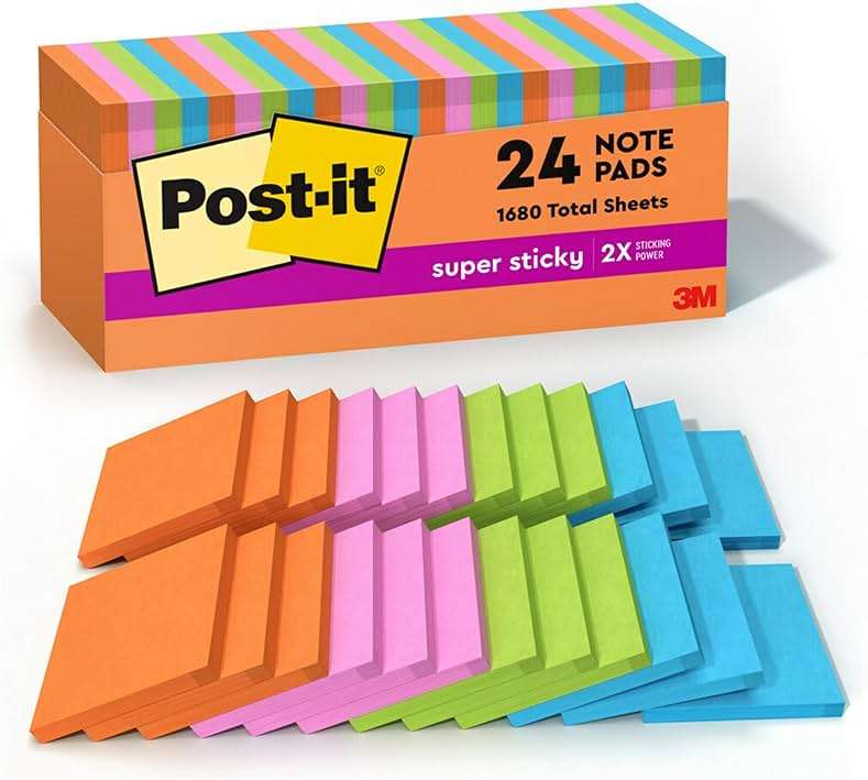 Post-it Super Sticky Notes, 24 Sticky Note Pads, 3 x 3 in., School Supplies, Office Products, Sticky Notes for Vertical Surfaces, Monitors, Walls and Windows, Energy Boost Collection - Image 1