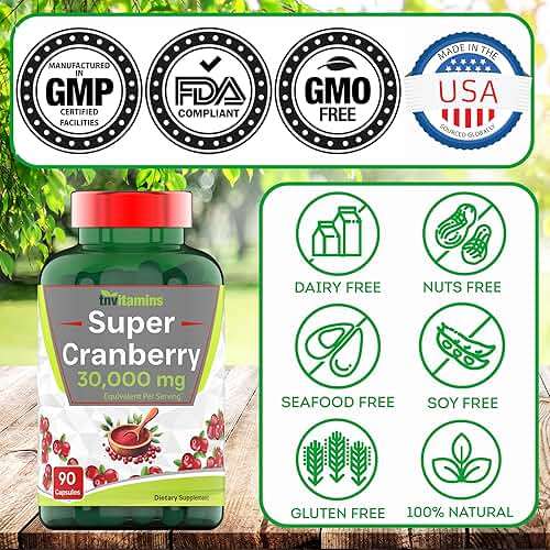 tnvitamins Cranberry Pills for Women & Men - 90 Capsules | Supports Urinary Tract Health* | Cranberry Concentrate Supplement | Bladder & Kidney Support* | Supports Women's Health* | Antioxidants - Image 6