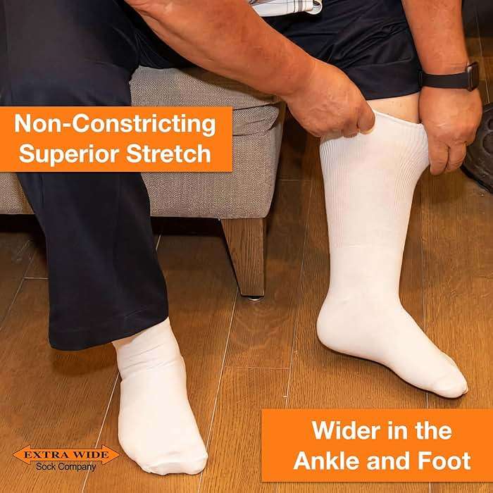 Extra Wide Athletic Crew Socks - Superior Stretch, Wide Foot, Ankle & Calf - 3 Pack, Up to 6E Width, Non-binding - USA - Image 4