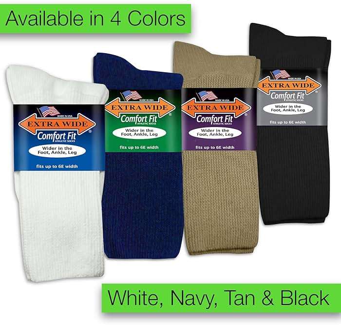 Extra Wide Athletic Crew Socks - Superior Stretch, Wide Foot, Ankle & Calf - 3 Pack, Up to 6E Width, Non-binding - USA - Image 6