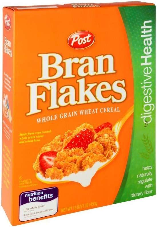 Post Bran Flakes Whole Grain Wheat Cereal 16 oz (Pack of 12) - Image 1