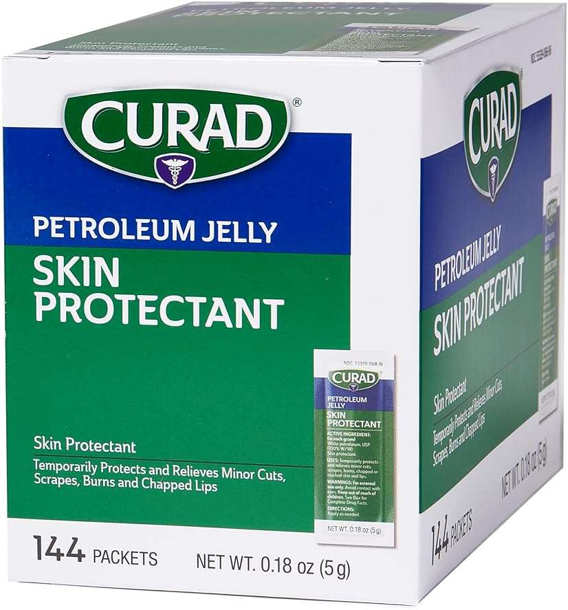 CURAD Petroleum Jelly Skin Protectant, Healing Ointment for Dry Cracked Skin, 144 Count Packets - Image 2