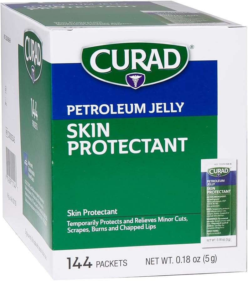CURAD Petroleum Jelly Skin Protectant, Healing Ointment for Dry Cracked Skin, 144 Count Packets - Image 3
