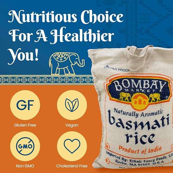 Bombay Market White Basmati Rice - Aromatic & Nutty Flavor Basmati Rice - Long Grain Rice Basmati (10 Pound Bag) - Image 2