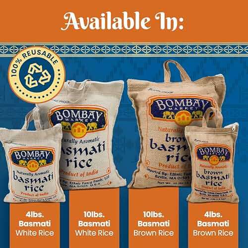 Bombay Market White Basmati Rice - Aromatic & Nutty Flavor Basmati Rice - Long Grain Rice Basmati (10 Pound Bag) - Image 8