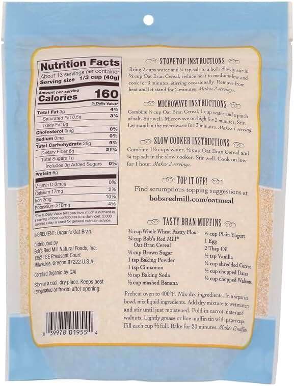 Bob's Red Mill Cereal Oat Bran Organic 18.0 OZ (Pack of 6) - Image 3