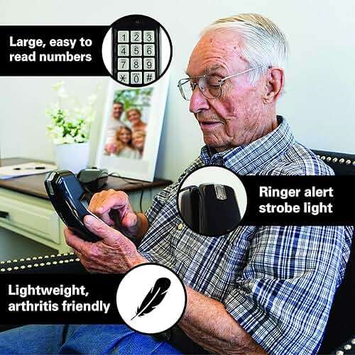 iSoHo Big Button Corded Phone for Seniors – Easy-to-Use Landline with Lighted Keypad, Ergonomic Handset & No Power Needed – Retro Home Phone for Elderly, Visually Impaired & Hard of Hearing, Black - Image 2