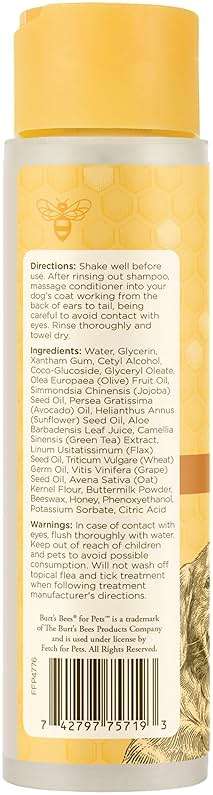 Burt's Bees for Pets Oatmeal Dog Conditioner with Colloidal Oat Flour and Honey, Moisturizes and Softens Dry Dog Coats, pH Balanced and Fragrance-Free, 95% Natural Origin, 10 Fl Oz - Image 3